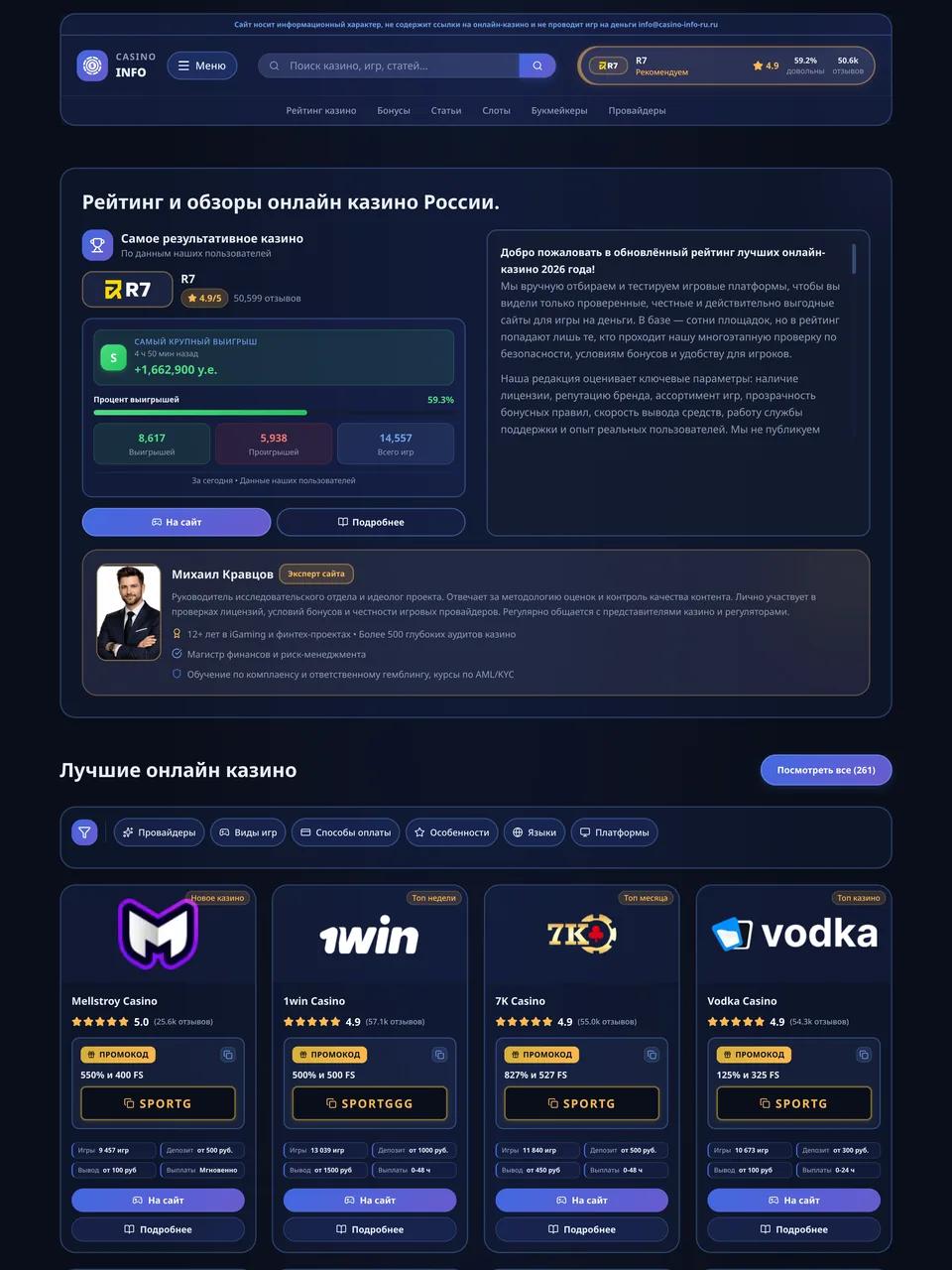 Скриншот проекта Casino Info